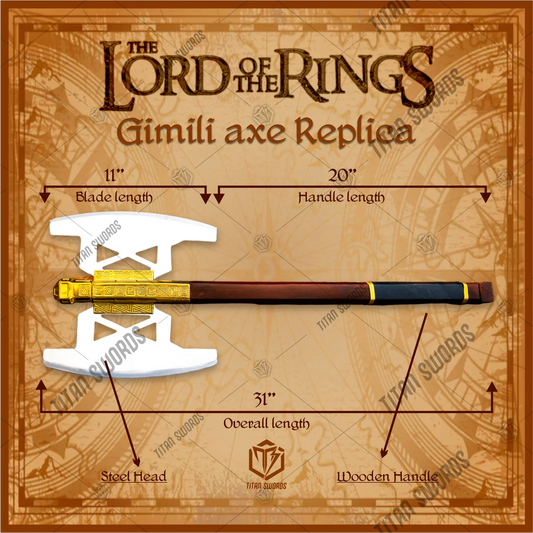 Premium Gimli’s Battle Dwarven Fury Axe Replica LOTR with Oak Stand