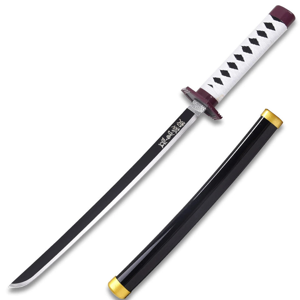 Close-up of the Giyu Tomioka Water Nichirin display collectible highlighting the character-inspired wrapped handle, decorative hexagonal guard, premium display finish, refined craftsmanship, and anime-inspired styling for Demon Slayer fans and collectors.