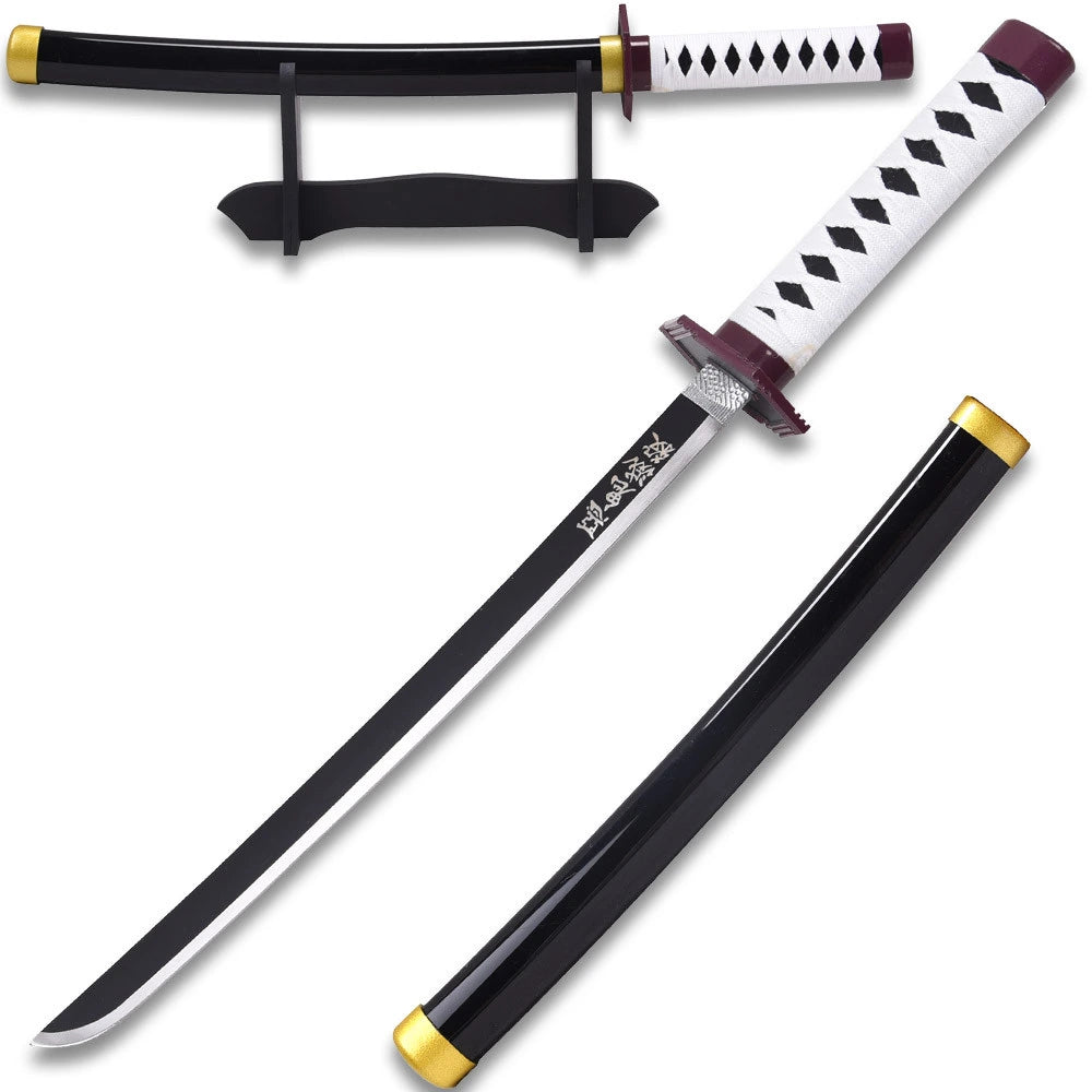 Full-length Giyu Tomioka Water Nichirin display collectible from Demon Slayer showcasing the elegant Water Hashira design, detailed decorative fittings, premium display finish, matching scabbard, and presentation-ready craftsmanship for dedicated anime collectors.