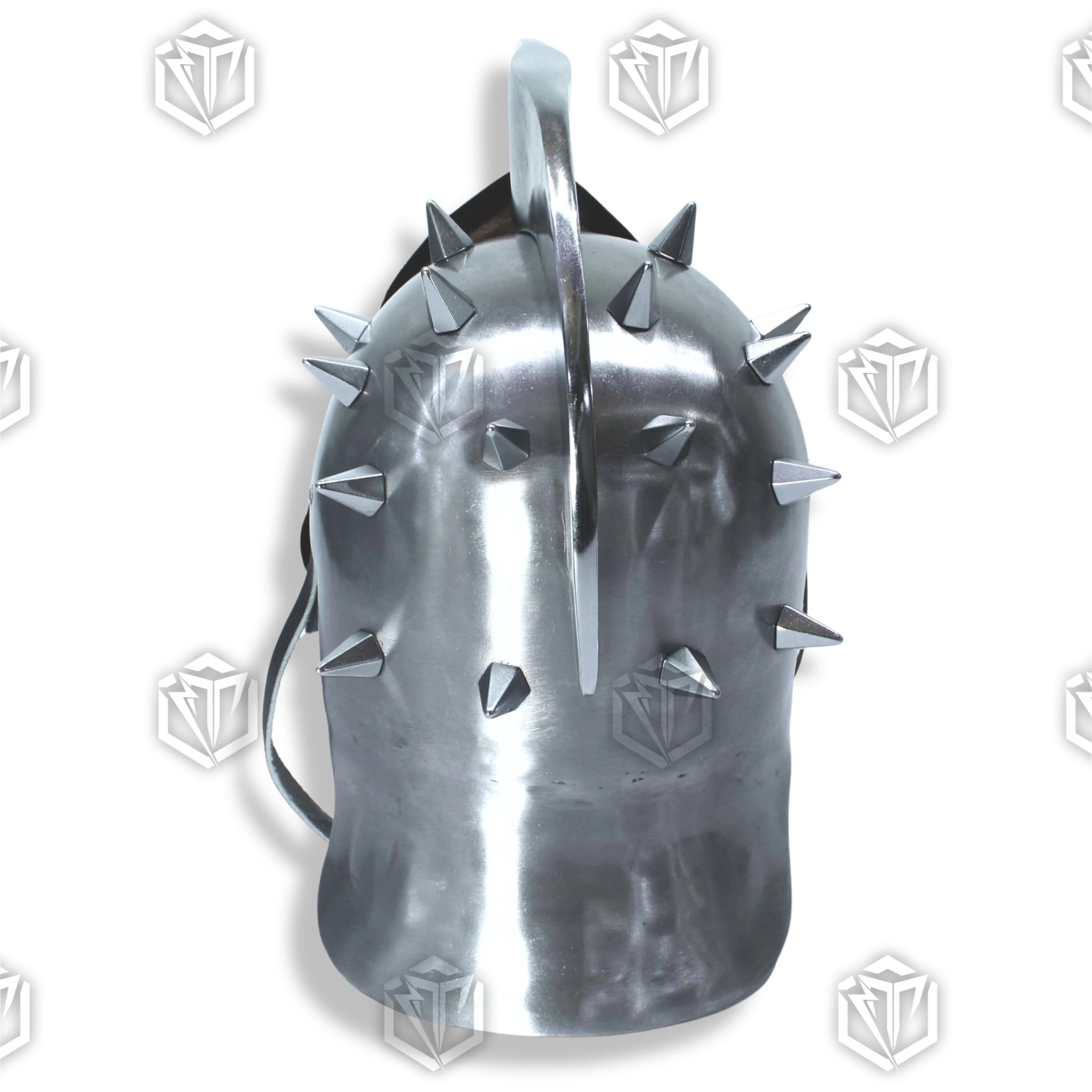 Premium Gladiator Silver Roman Helmet Replica with high-carbon stainless steel.