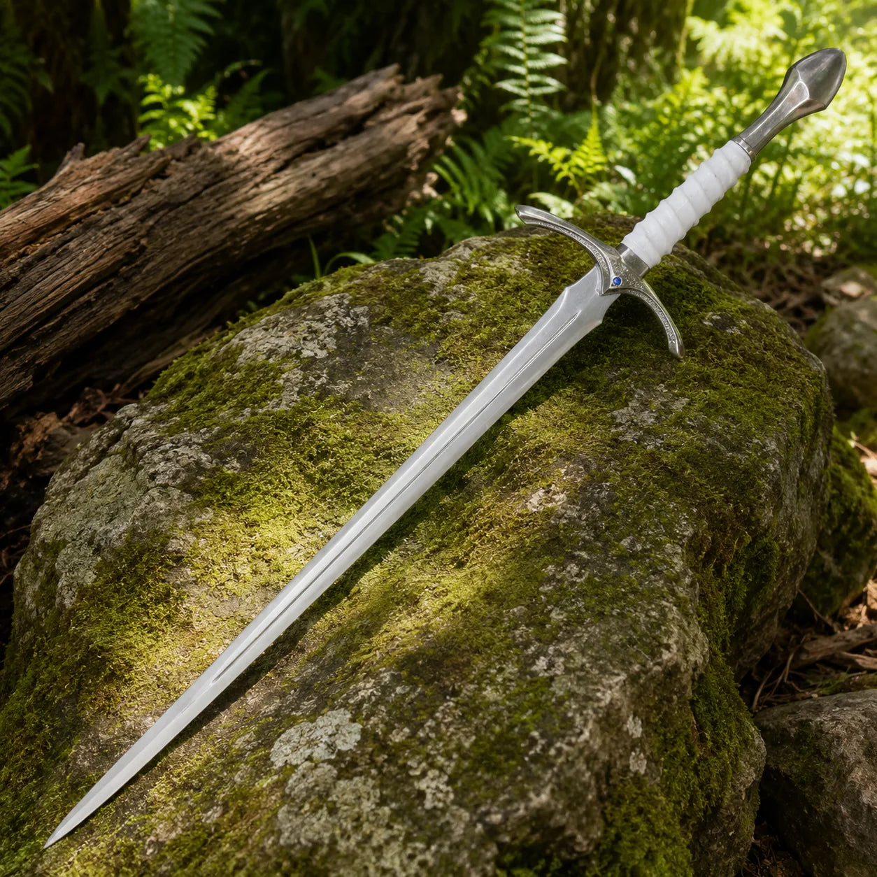 Glamdring Sword of Gandalf LOTR display replica with white and silver fantasy styling, dark accent details, and collectible Middle-earth decor presentation