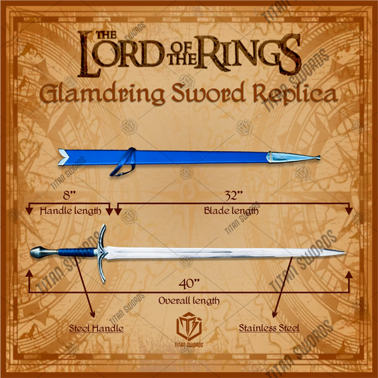 Premium Glamdring Gandalf’s Elven Might Sword Replica LOTR with Rosewood Stand