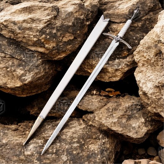 Premium Glamdring Gandalf’s White Elven Might Sword Replica LOTR with Rosewood Stand