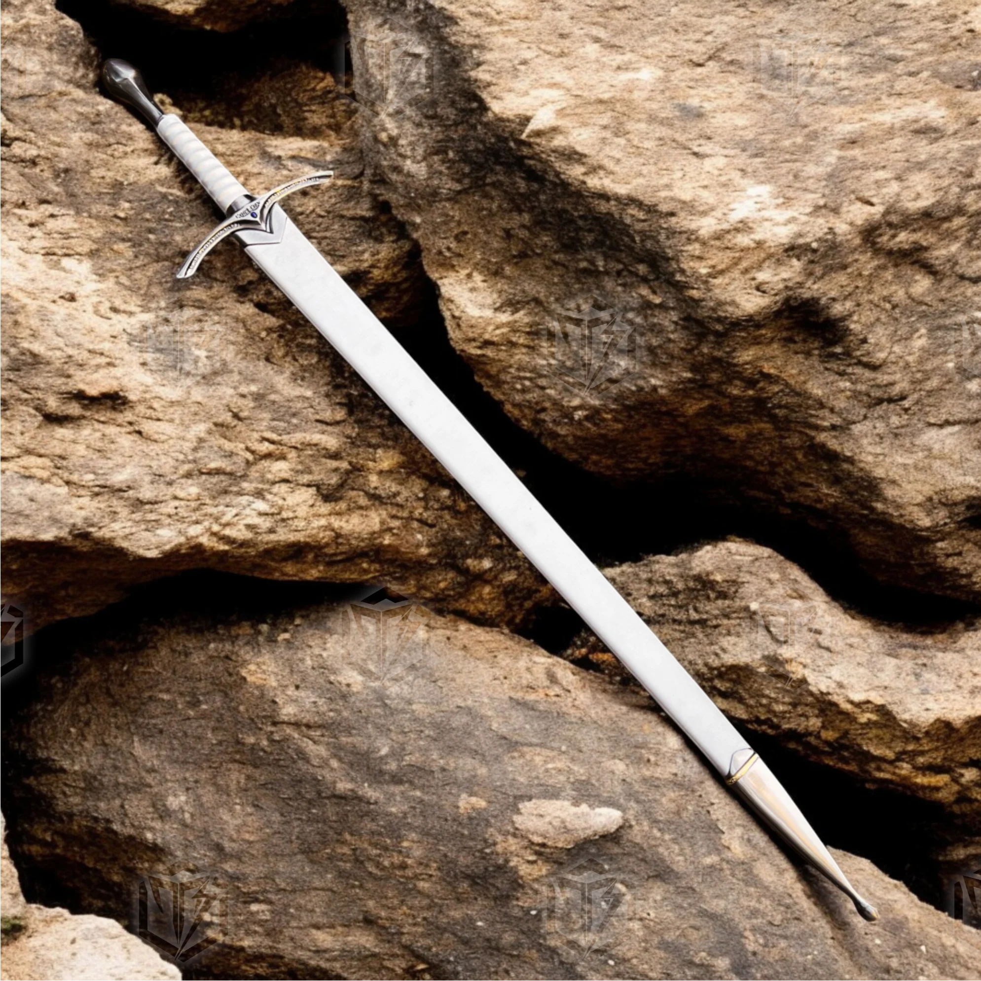 Premium Glamdring Gandalf’s White Elven Might Sword Replica LOTR with Rosewood Stand