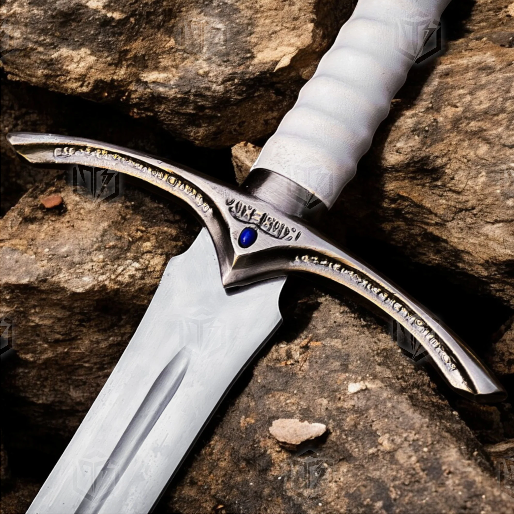 Premium Glamdring Gandalf’s White Elven Might Sword Replica LOTR with Rosewood Stand