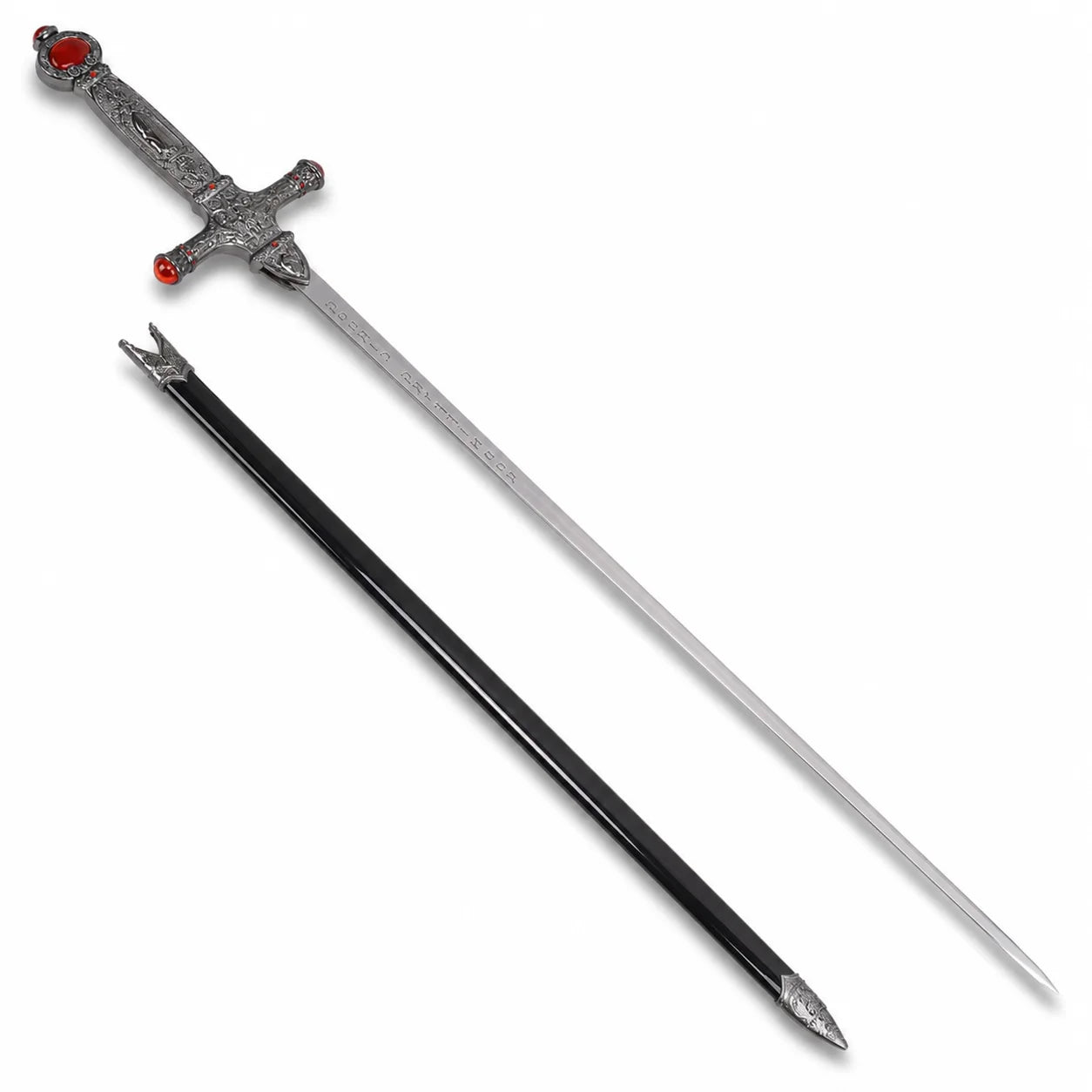 Harry Potter Godric Gryffindor Sword HP display replica with silver fantasy styling, ornate handle details, decorative collector appeal, cosplay prop use, and wizard room decor