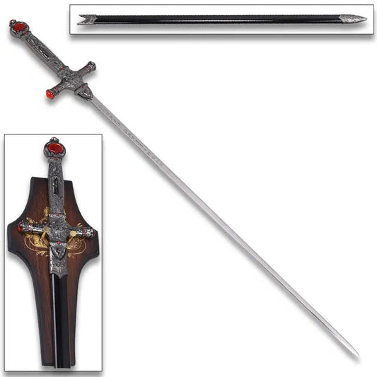32-inch Godric Gryffindor sword showcased with scabbard and plaque