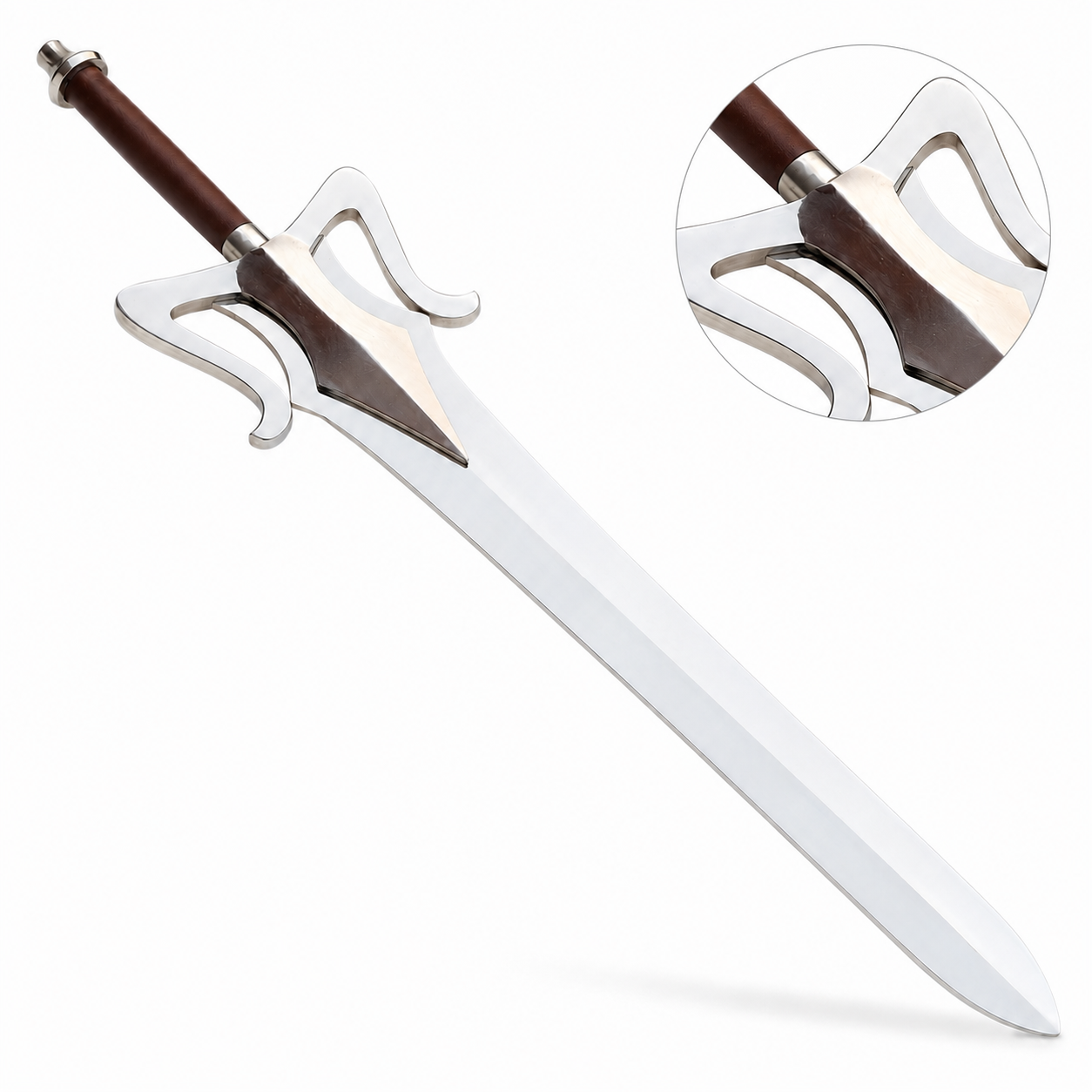 He-Man 1987 Movie Power Sword prop replica full view on mossy rock – Masters of the Universe display collectible