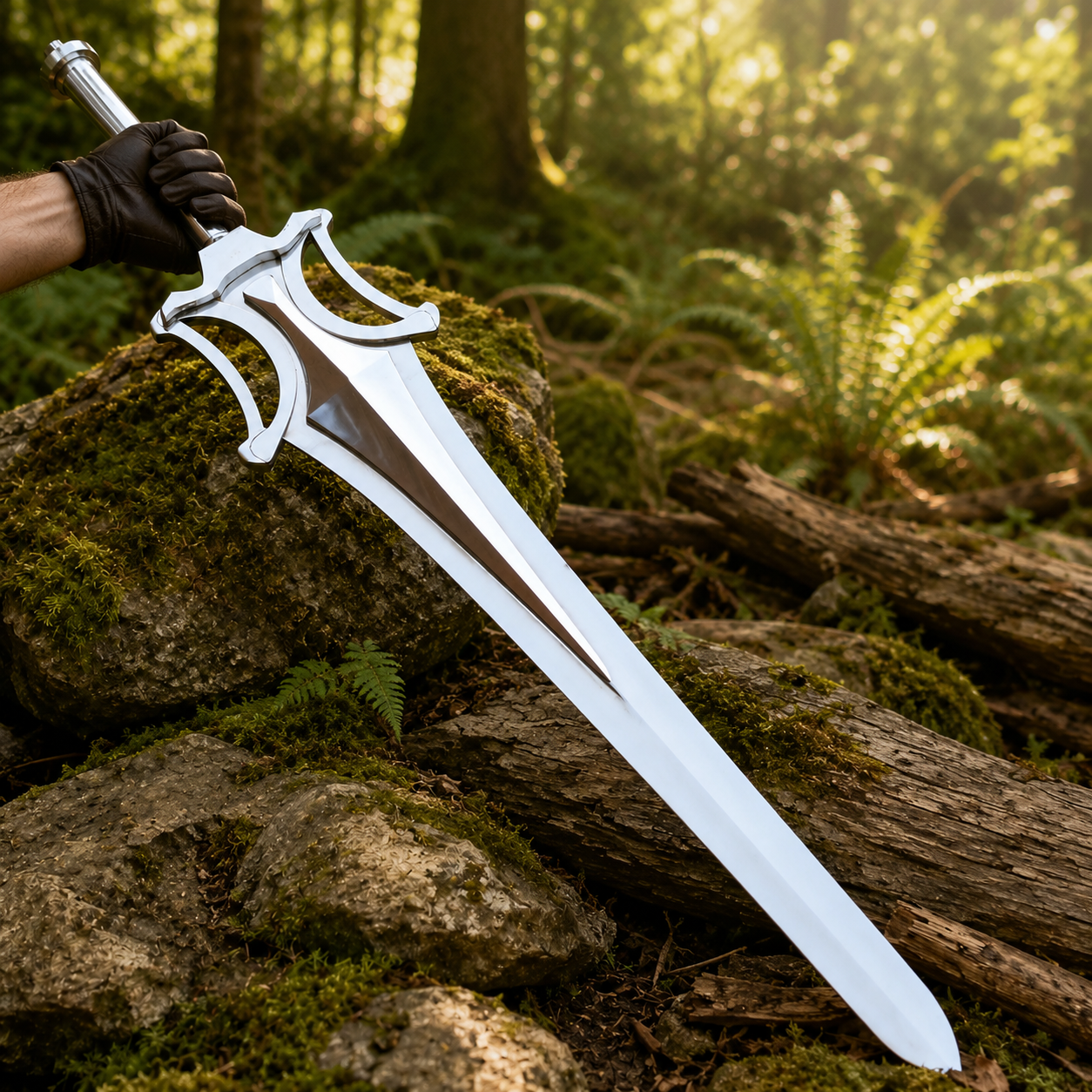 He-Man Power Sword prop replica crossguard close-up – chrome open-work guard detail for cosplay display