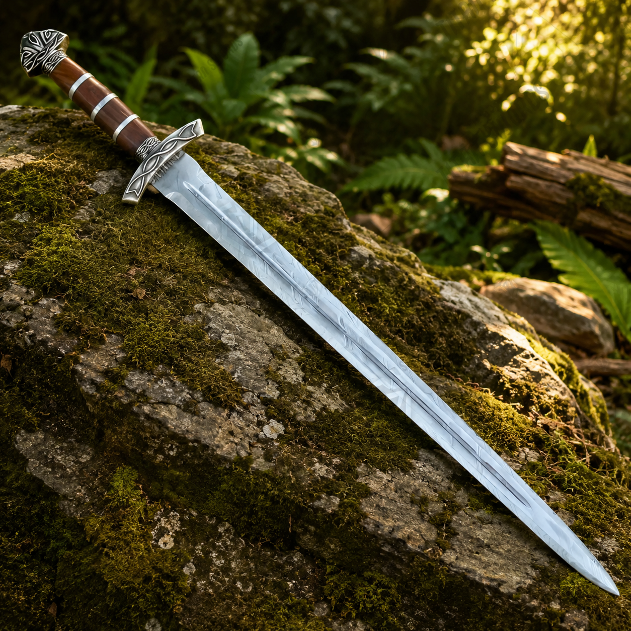 Viking Damascus sword prop replica wall mount display piece – Norse legend collector gift