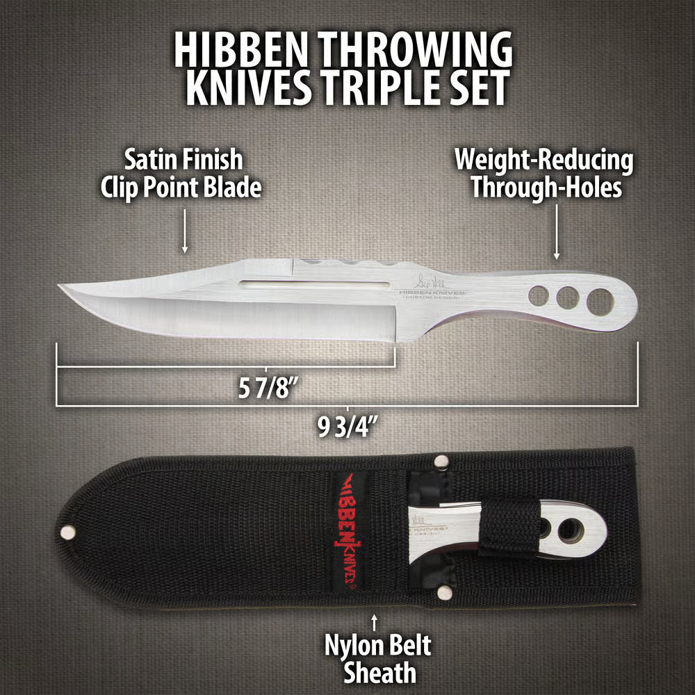 Hibben throwing knives triple set with 3Cr13 stainless steel and nylon belt sheath