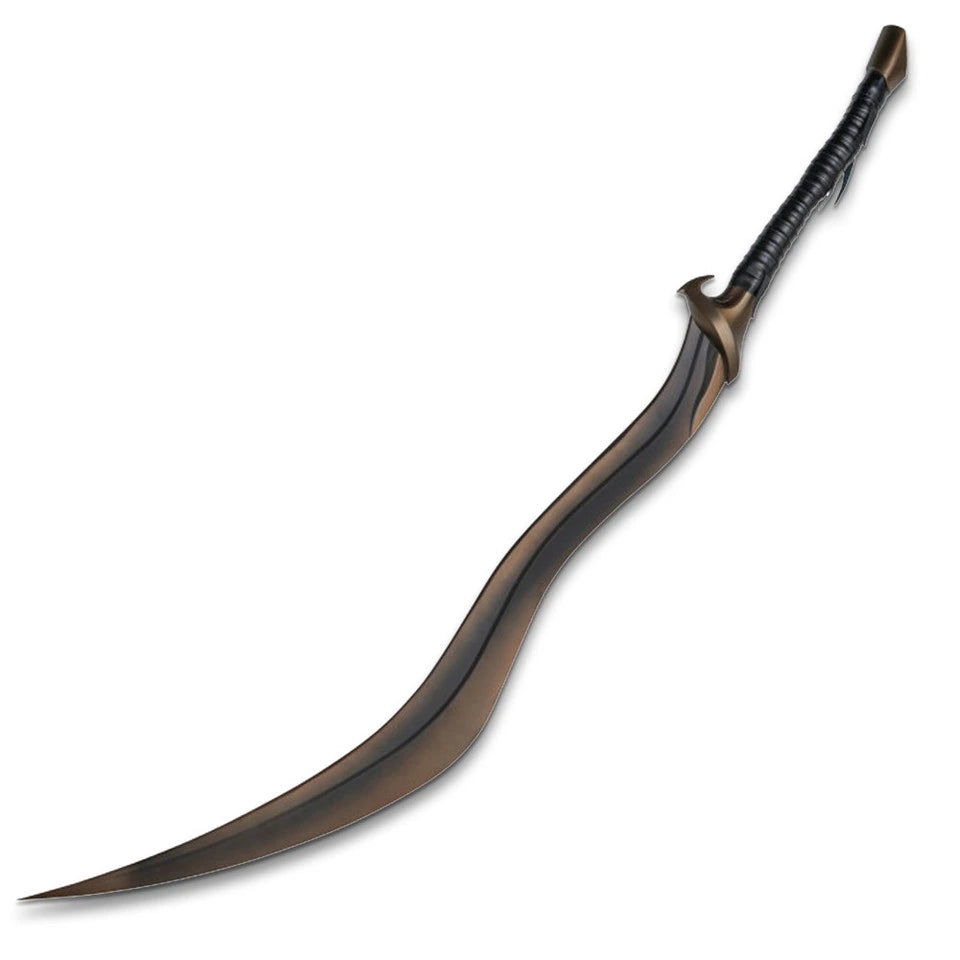 Bloodhound’s Fang prop replica black wrapped handle close-up