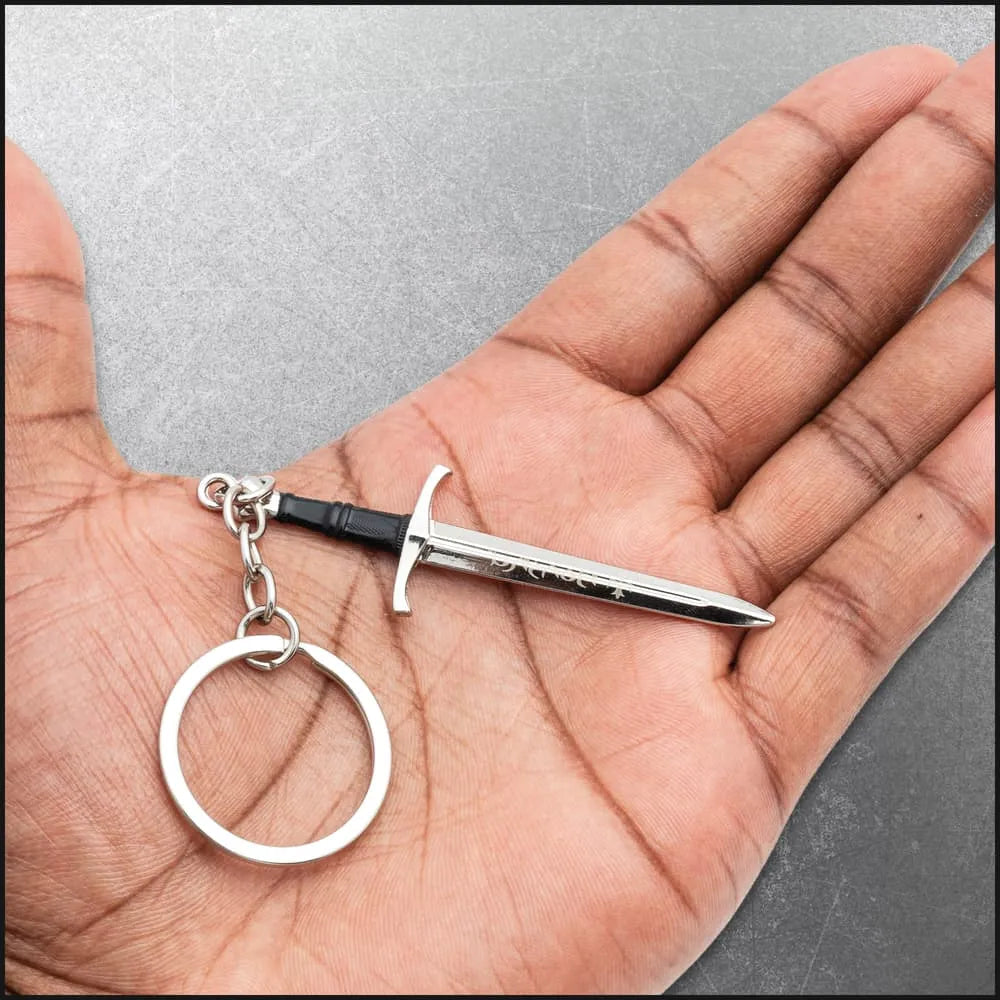 Honshu Crusader Quillon dagger keychain with 2-inch stainless blade and metal ring for EDC