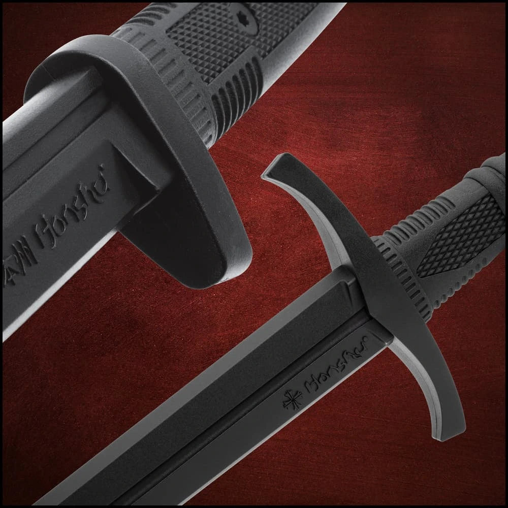 Honshu Eastern Martial Arts Set training dagger guard closeup – Honshu branded black display dagger