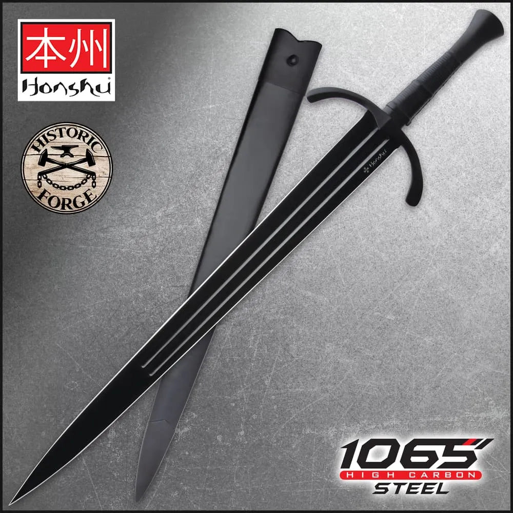 Honshu Black Single-Hand Broadsword Historic Forge Edition medieval display design