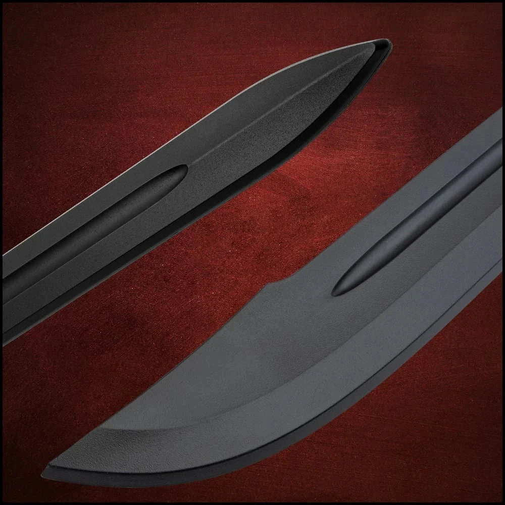 Honshu Norse Knight Training Set curved blade detail – black oxide display finish