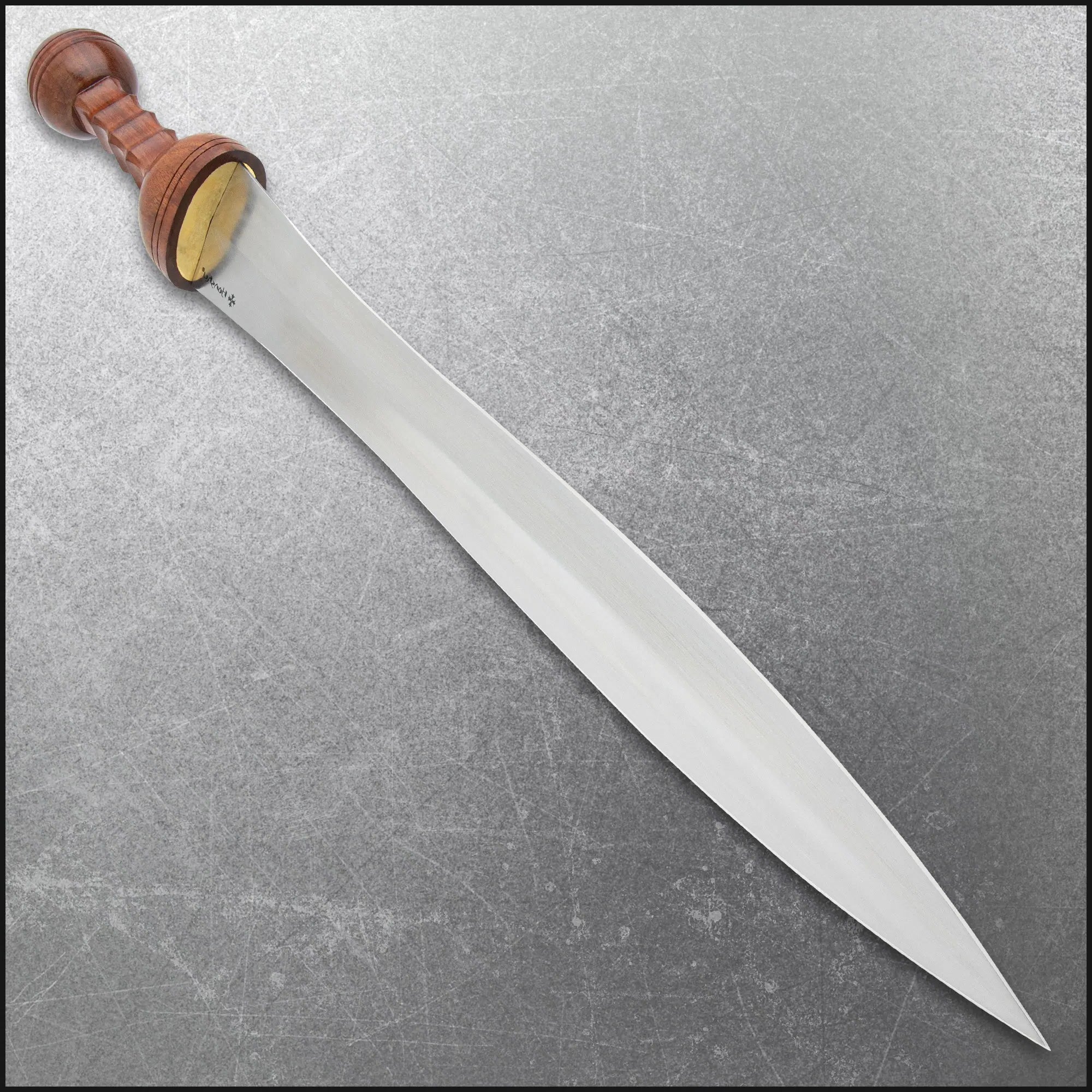 Honshu Historic Forge Roman Mainz Gladius – 69.50 cm carbon steel sword with double-edged blade, grooved wooden grip, brass guard & leather scabbard | Authentic Roman short sword for reenactment and collectors