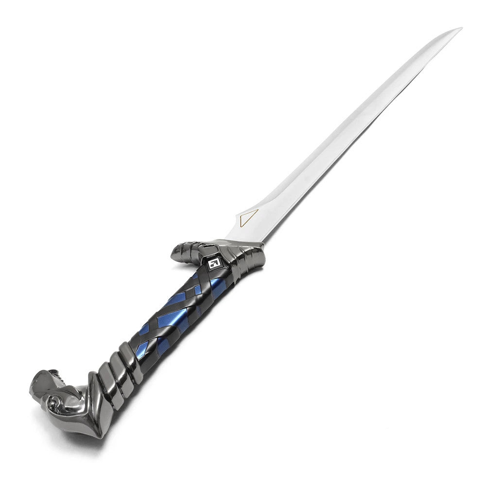 Ice Fantasy Sword display collectible with premium stainless steel construction and blue hardwood scabbard, featuring elegant frost-inspired detailing for fantasy collectors, cosplay displays, and decorative showcase collections.