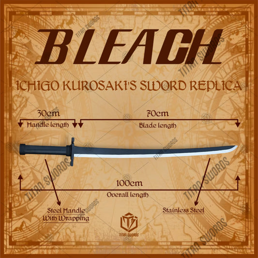 Premium Ichigo Tensa Zangetsu Wooden Sword Replica with black finish.