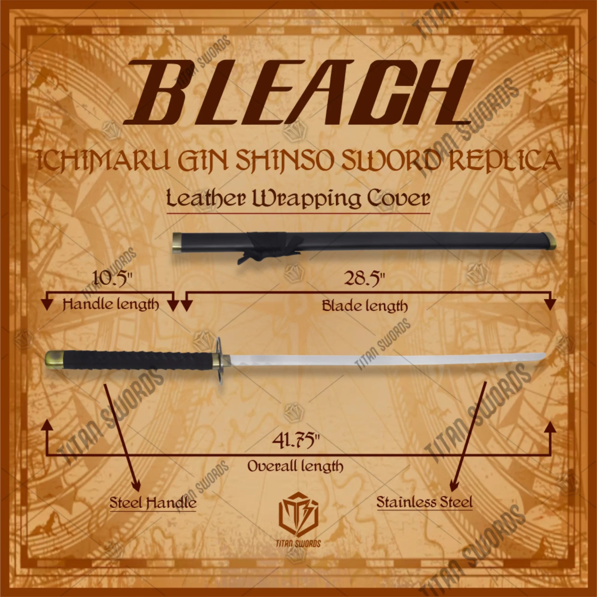 Premium Ichimaru Gin Shinso Zanpakuto Sword Replica with polished blade.