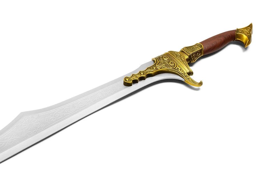Initiate of Alamut display collectible inspired by Assassin's Creed featuring premium stainless steel construction, elegant medieval-inspired blade, decorative wrapped handle, matching scabbard, and collector-quality craftsmanship for gaming enthusiasts, cosplay displays, and fantasy collections.
