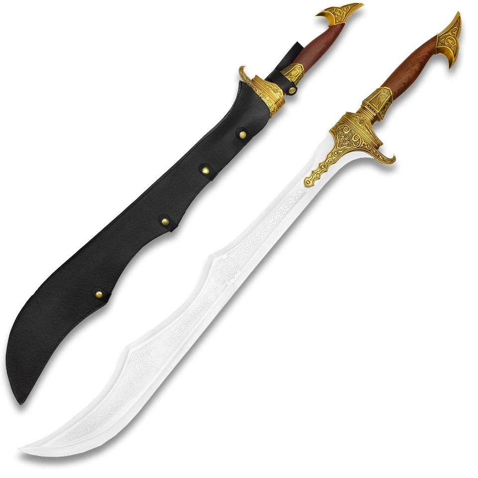 Initiate of Alamut display collectible inspired by Assassin's Creed featuring premium stainless steel construction, elegant medieval-inspired blade, decorative wrapped handle, matching scabbard, and collector-quality craftsmanship for gaming enthusiasts, cosplay displays, and fantasy collections.