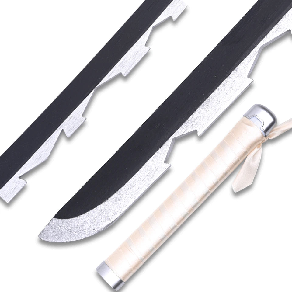 Inosuke Hashibira Grey Sword with wooden blade and silver-accented scabbard for Demon Slayer fan displays