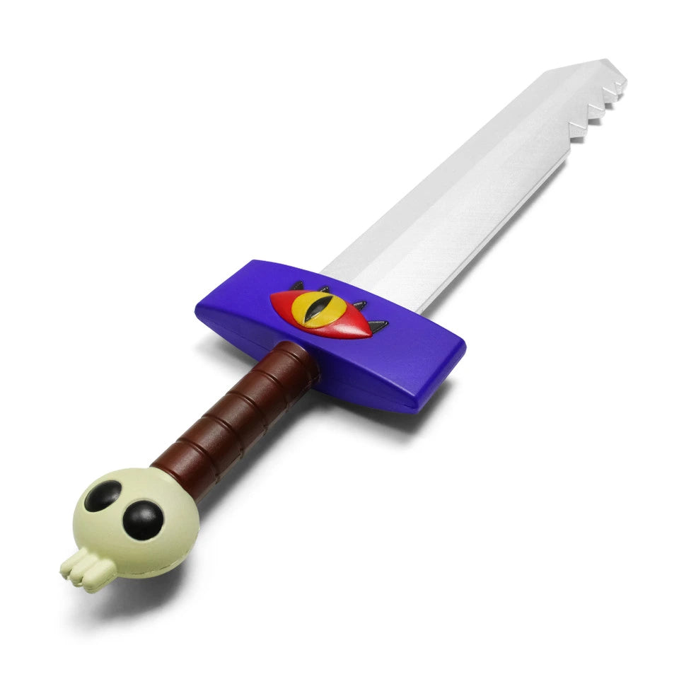 Close-up of the Jake Foam Sword Adventure Time display collectible showcasing detailed molded fantasy accents, premium textured collector handle, vibrant cartoon-inspired design, reinforced foam construction, and decorative craftsmanship created for Adventure Time fans and cosplay enthusiasts.