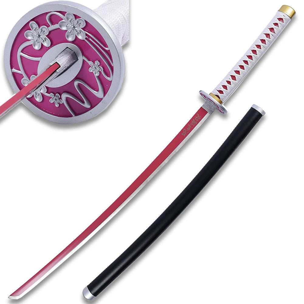 Kanao Tsuyuri Sword with 26-inch red and silver metal blade and 11-inch white cord-wrapped character-inspired handle