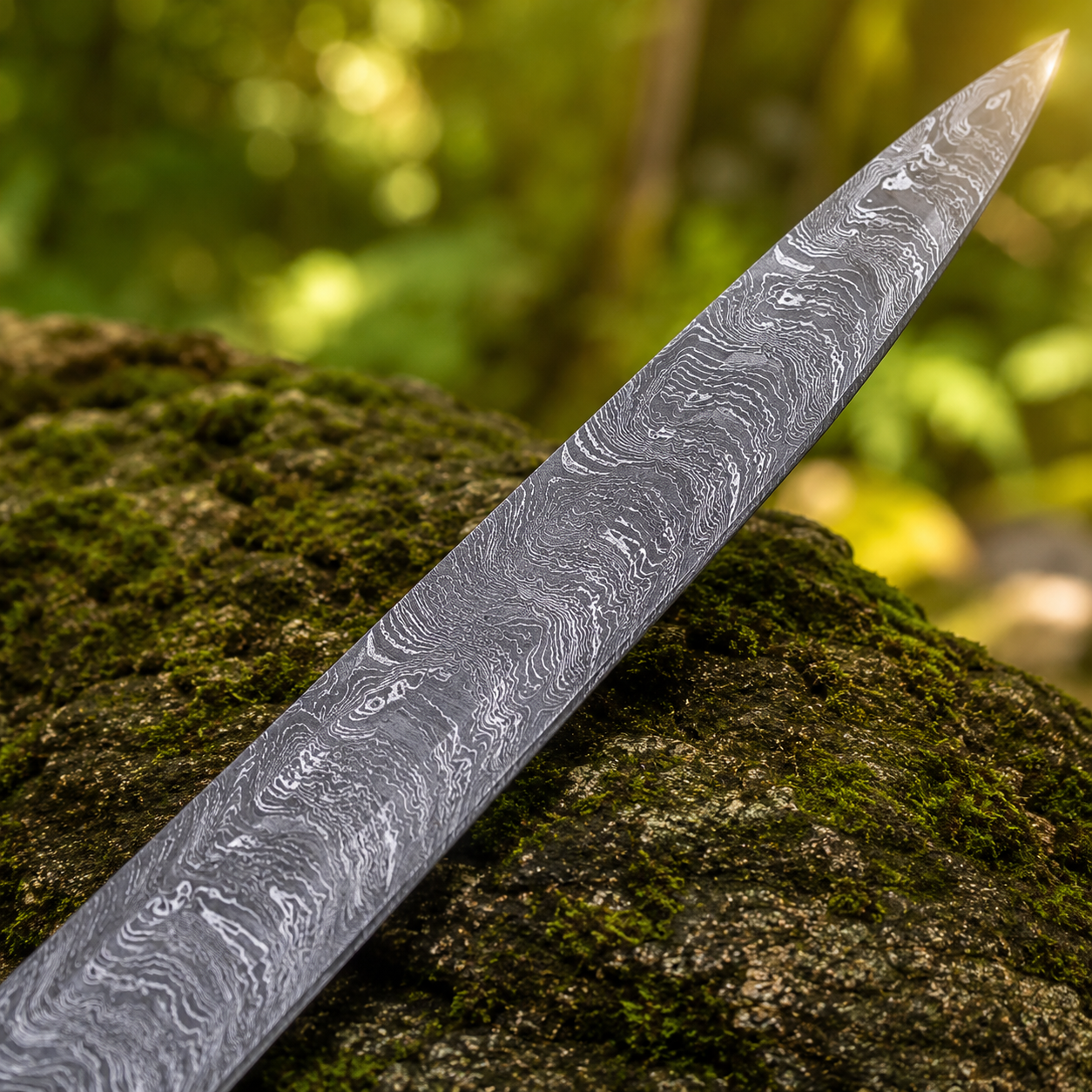 King Solomon Damascus Sword prop replica – close-up of Damascus-pattern display blade finish