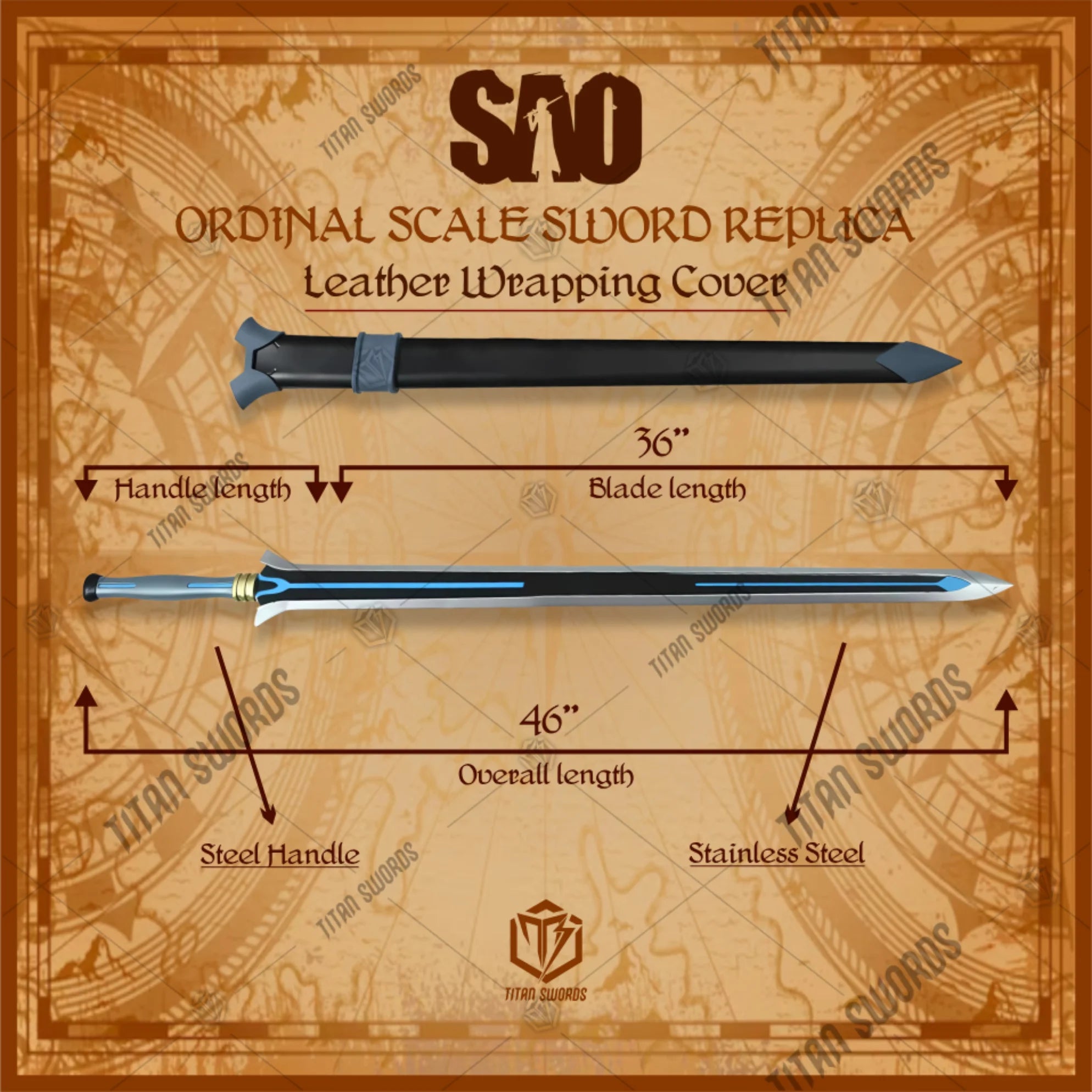 Premium Kirito Ordinal Scale Foam Sword Replica From SAO with blue and gold accents.