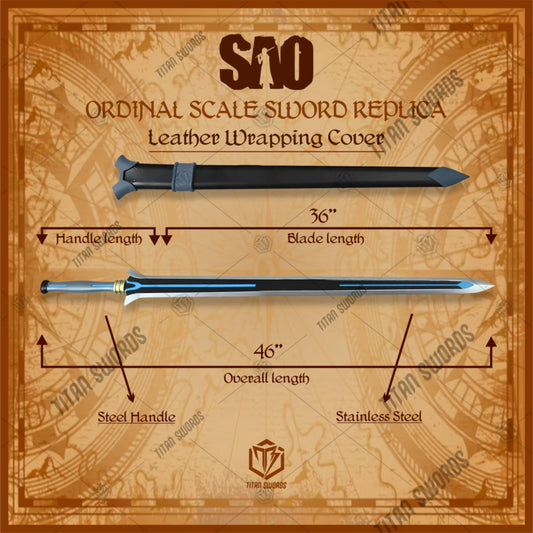 Premium Kirito Ordinal Scale Foam Sword Replica From SAO with blue and gold accents.