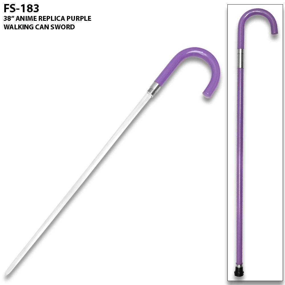 Kisuke Urahara Benihime Shikomizue display collectible inspired by Bleach featuring a premium stainless steel decorative finish with a detailed purple cane-style scabbard for anime collectors and cosplay enthusiasts.