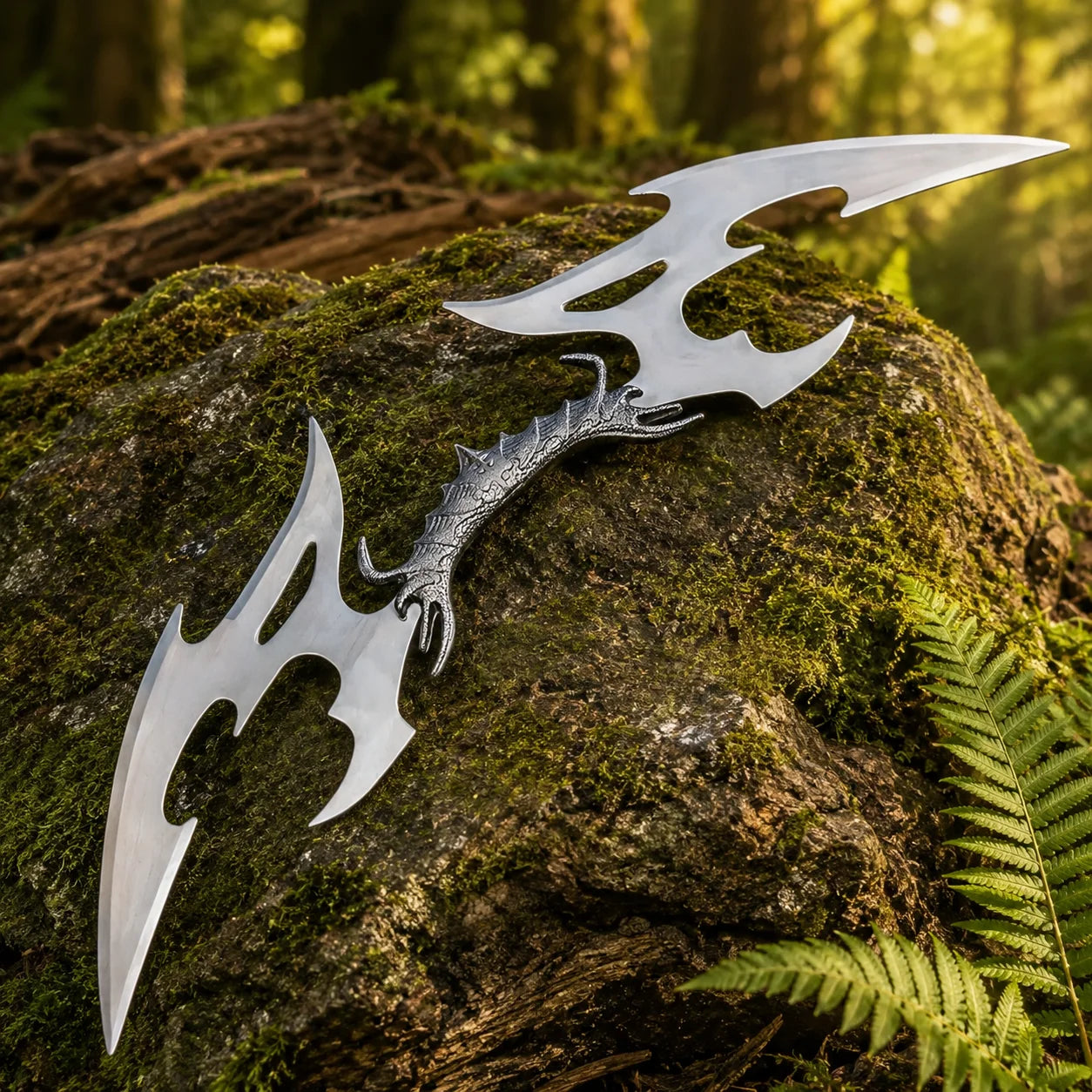 Close-up of upper blade on Klingon Valdris Blade prop replica – Star Trek collectible