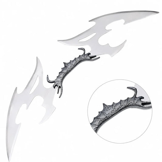 Klingon Valdris Blade prop replica top view on mossy rock – Star Trek display collectible