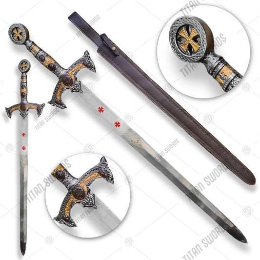 Premium Knights Crusader Templar Sword Replica with Templar cross engravings.