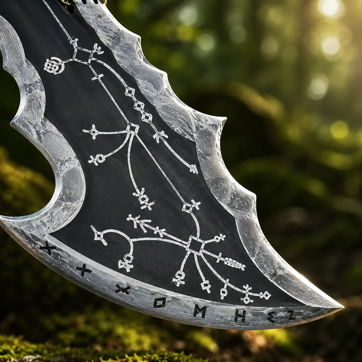Kratos Blades of Chaos prop replica God of War display collectible forest setting