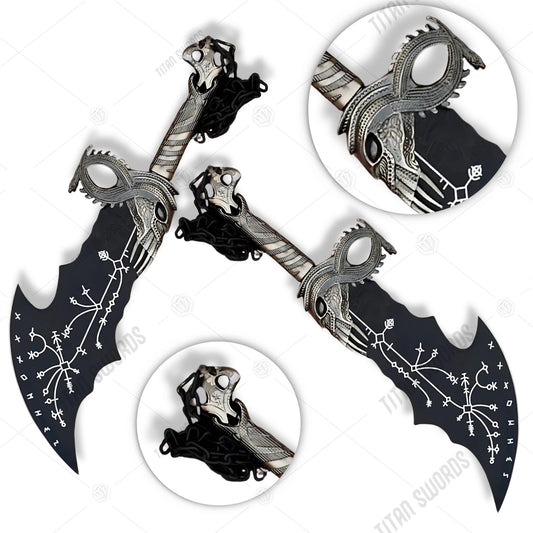 Premium Kratos Norse Black Blades of Chaos Replica GOW with Ebony Plaque