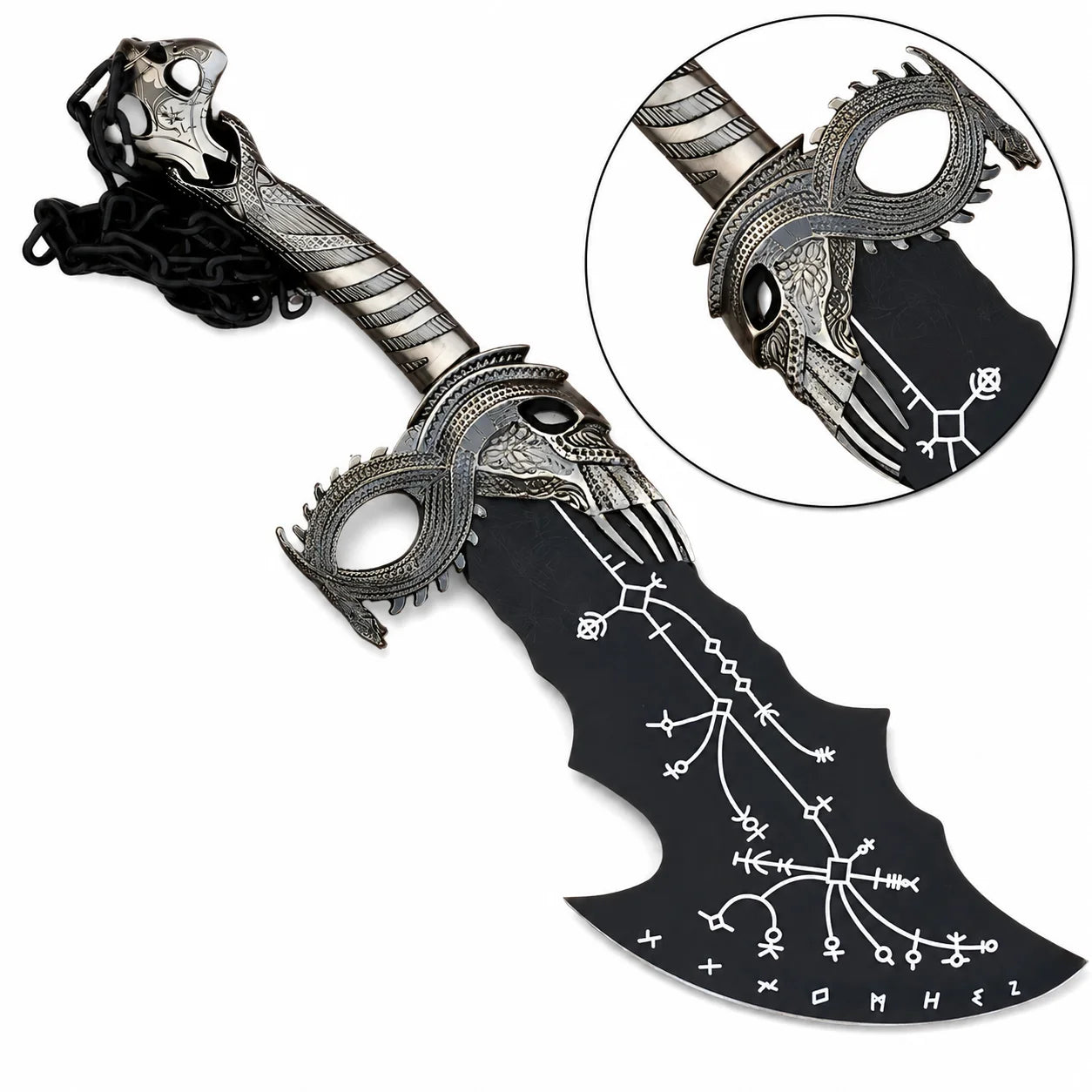 Blade of Chaos God of War display collectible rune pattern detail on black oxidized blade surface