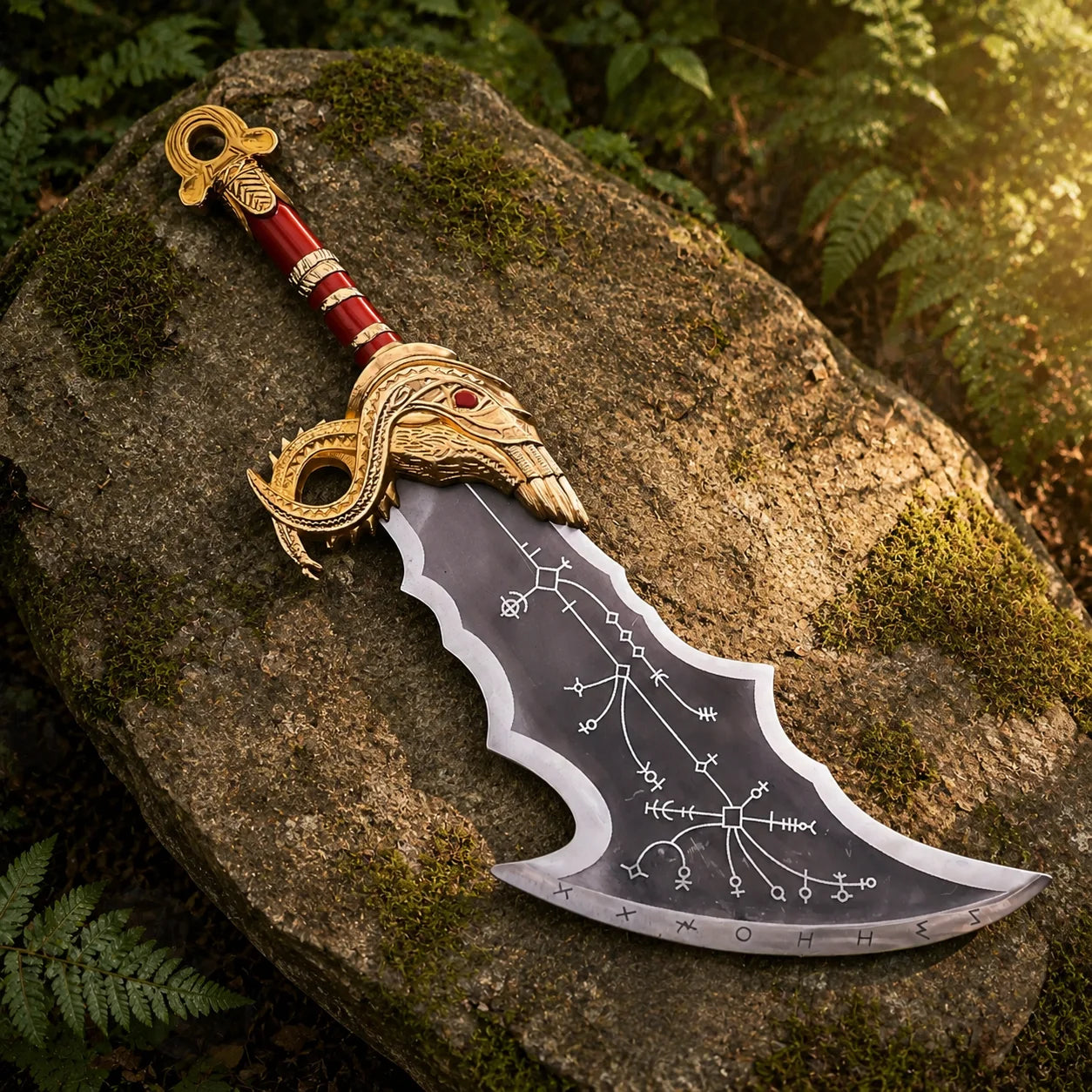 Blades of Chaos prop replica fan gift – God of War gaming collectible with gold and red handle detail