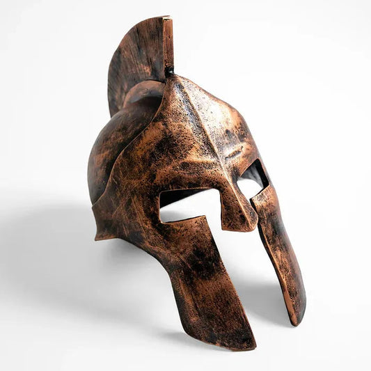 Antique bronze finish detail on 300 movie Spartan helmet replica