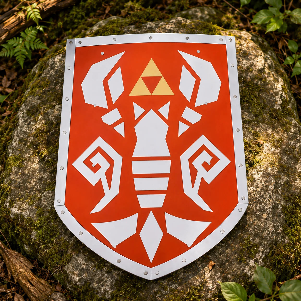 Link's Phantom Hourglass Shield prop replica angled view – Legend of Zelda gaming room collectible