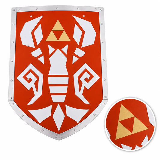 Zelda Phantom Hourglass Shield cosplay prop resting on mossy rock in forest setting