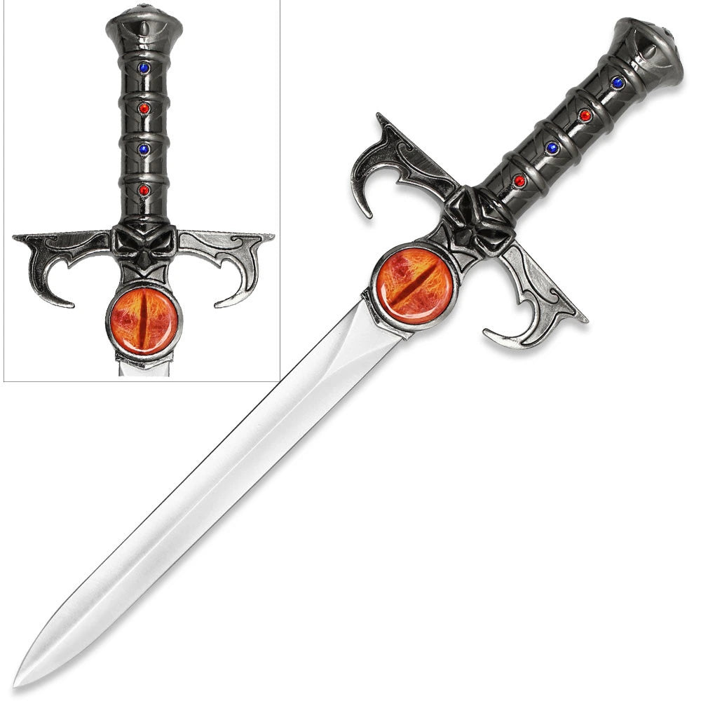 Detailed Dagger of Omens handle with red and blue jewel-style accents inspired by Lion-O and the Eye of Thundera