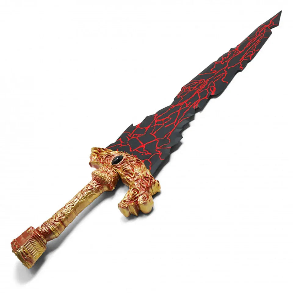 Dragon Lava Fantasy Sword FS-356 – full side view showing black blade with red lava crack pattern and gold dragon hilt