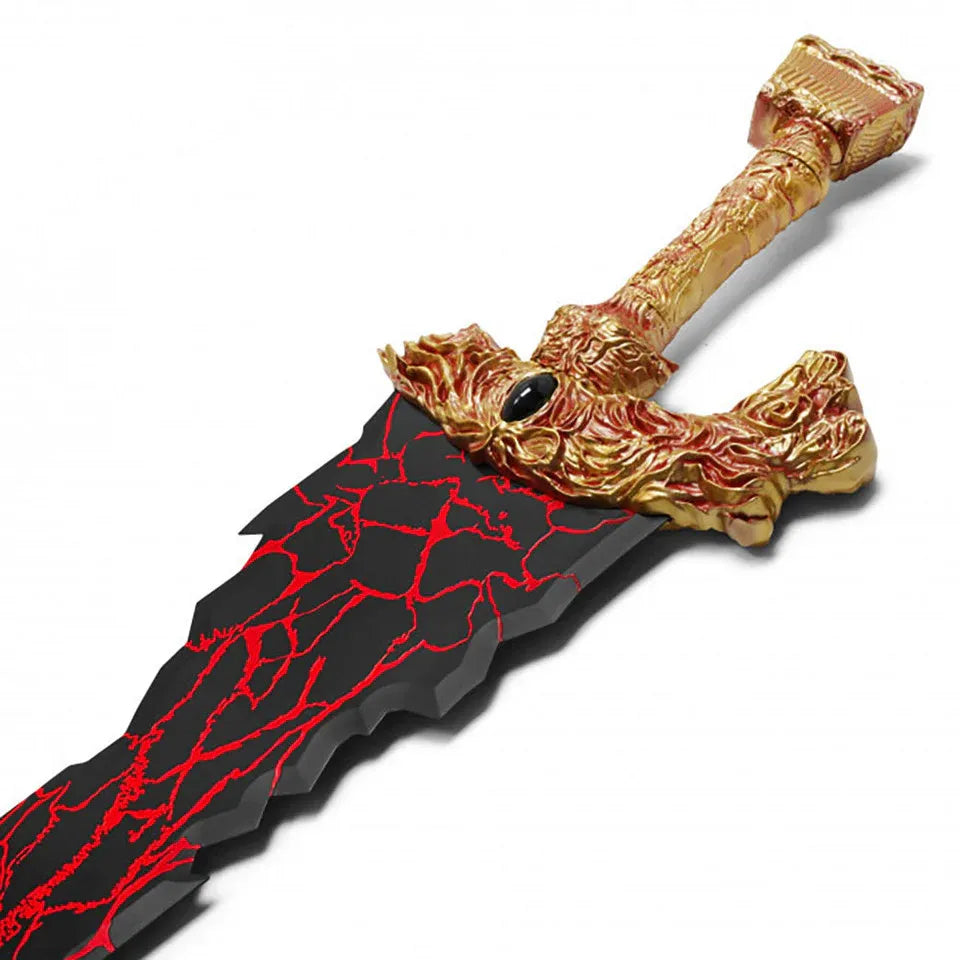 Dragon Lava Fantasy Sword FS-356 – angled view highlighting the serrated black blade with glowing red lava veins