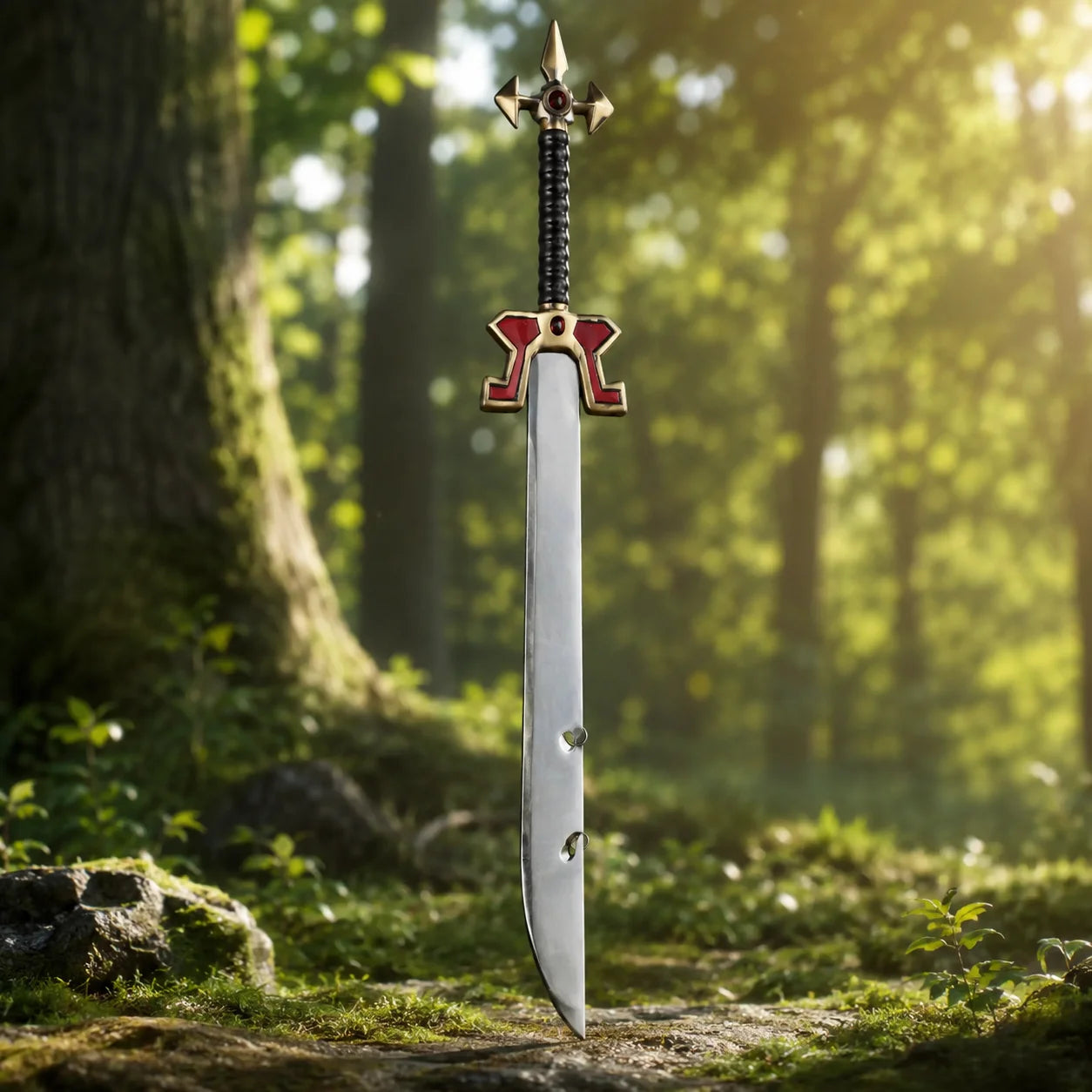 Master Yi sword prop replica held in cosplay pose – League of Legends fan collectible display