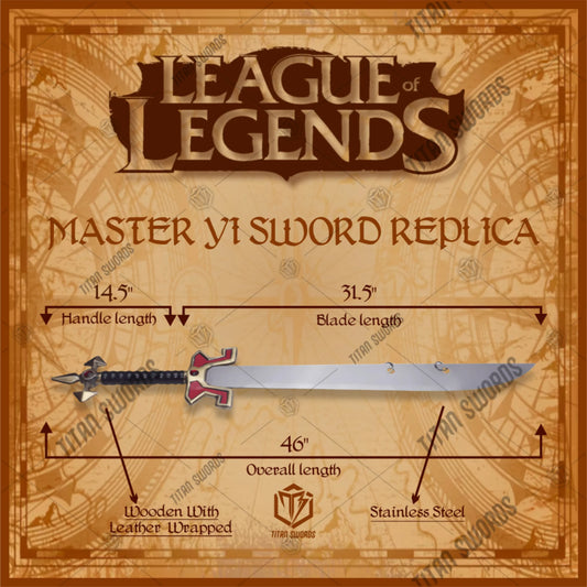 Premium Master Yi Sword Replica League of Legends with stainless steel blade.