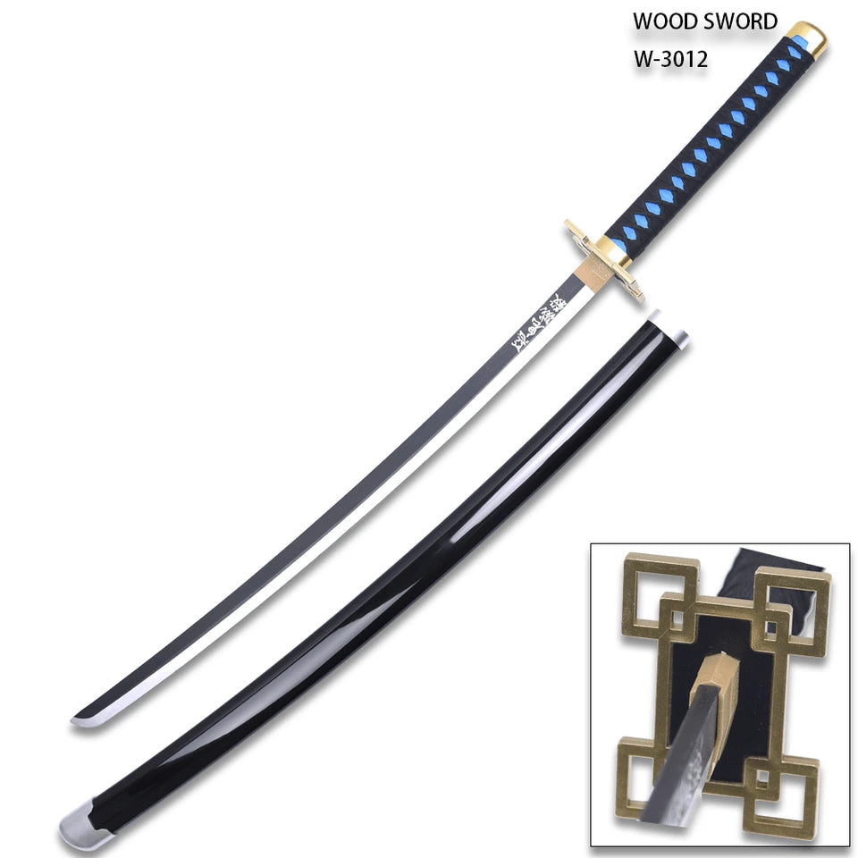Mingshao anime Sword with wrapped black handle and coordinated scabbard displayed in a Demon Slayer collection