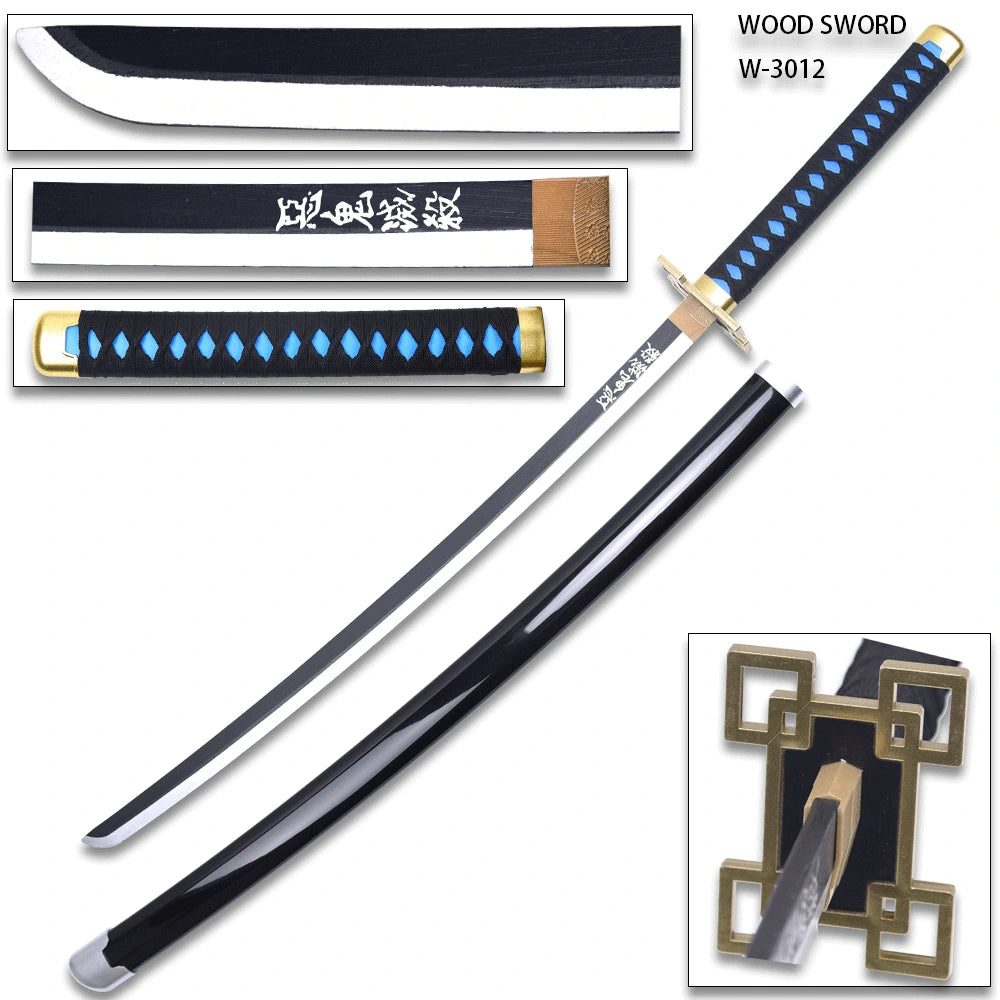 Full-length Mingshao wooden Sword with black-and-white blade finish and silver-accented scabbard for collectors